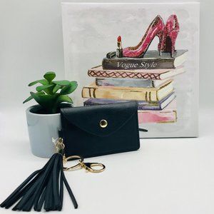 Black Faux Leather Coin Purse Tassel Key Ring